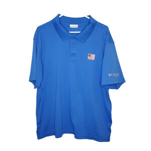 Columbia PFG Men's Size XL Blue Short Sleeve Polo Shirt American Flag Logo